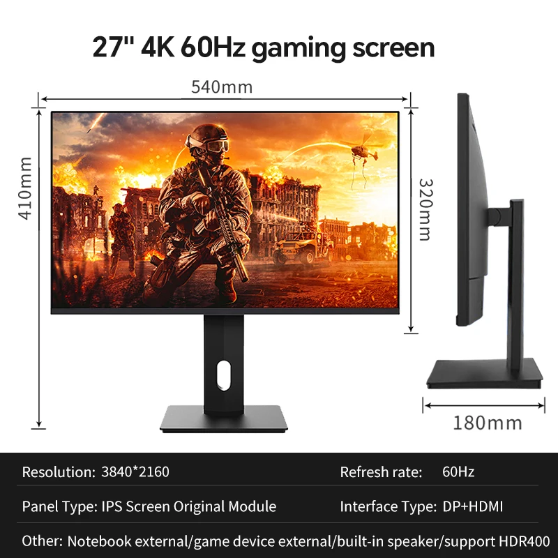 Anmite 27" IPS 4K Monitor PS4 LCD Computer Game High color gamut screen suitable for graphic designers