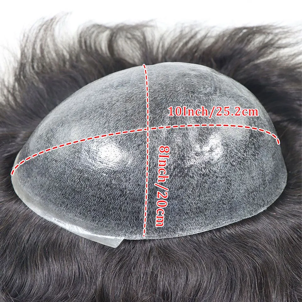 0.08-0.10MM Full Skin PU Toupee Men V Loop Human Hair Men's Wigs #1B Men Capillary Prosthesis Hair Unit Replacement