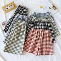 2026 New Summer Couple Japanese Shorts 100% Cotton Men's and Women's Plaid Simple Large Thin Home Shorts plaid pajama pants