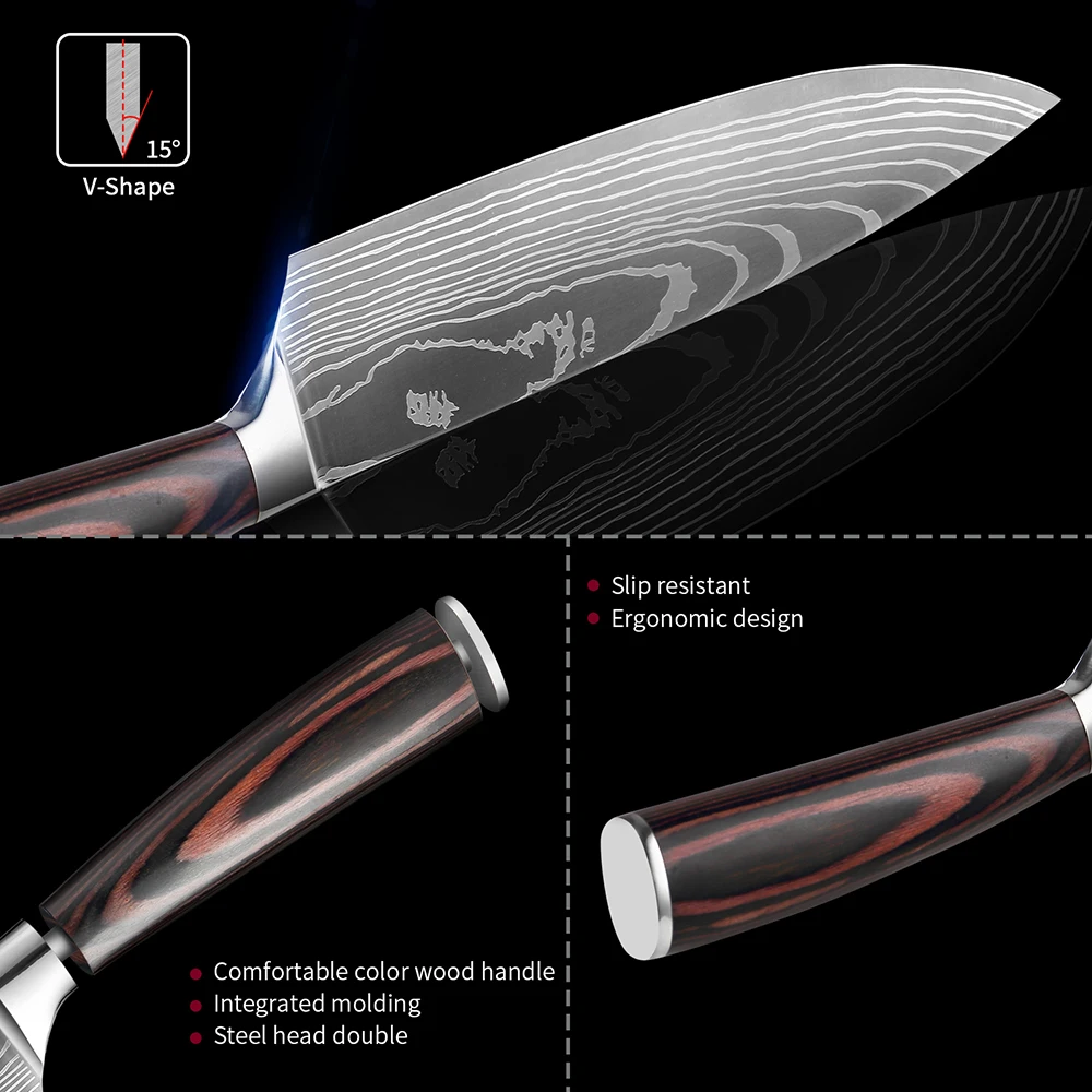Kitchen Knives XITUO Kitchen Knife Set Japanese Chef Knife Stainless Steel Santoku knives Laser Damascus Utility Slicing Bread Knifes Cleaver