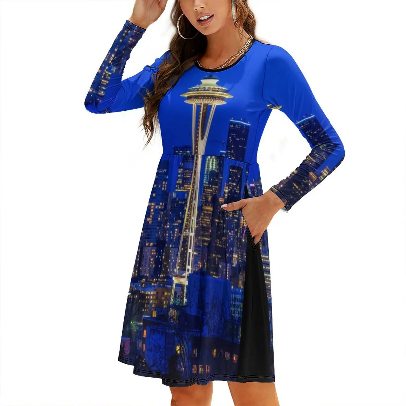 

Famous Space Needle in Seattle at sunset Round Neck Baggy Dress dresses summer women clothes