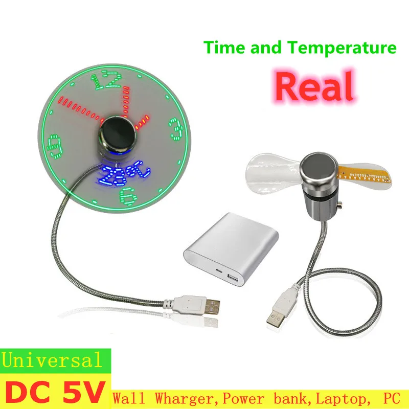 Gadgets Usb Relógiotempo e Exibição de Temperatura Pequena Luz Noturna Mini Ventilador de Metal Verão dc 5v por Laptop Mobile Changer pc Fãs - Imagem 6