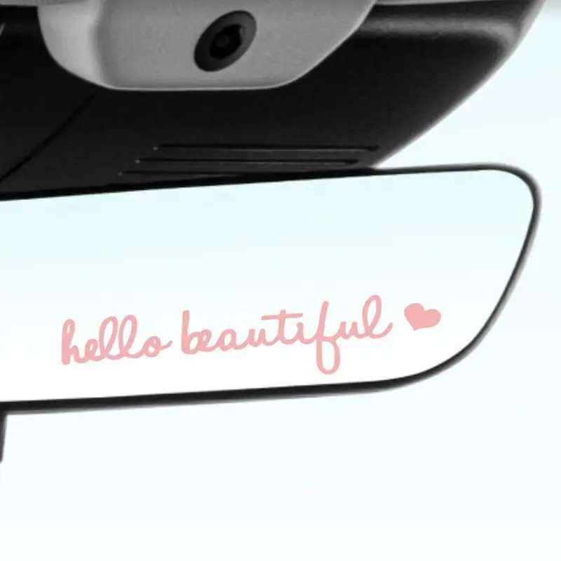Hello Beautiful Rearview Mirror Decal Waterproof PVC Rearview Mirror Sticker Chic Car Decal Stickers For Women Car Window