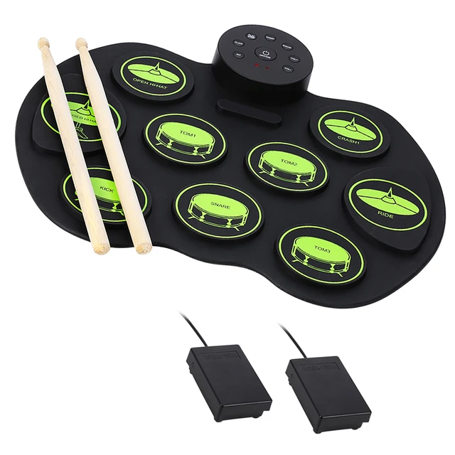 Portable Electronic Drum Set - ammoon Digital Roll-Up Touch Sensitive  Practice Drum Kit 9 Drum Pads 2 Foot Pedals for Kids Children Beginners (No  Speakers)