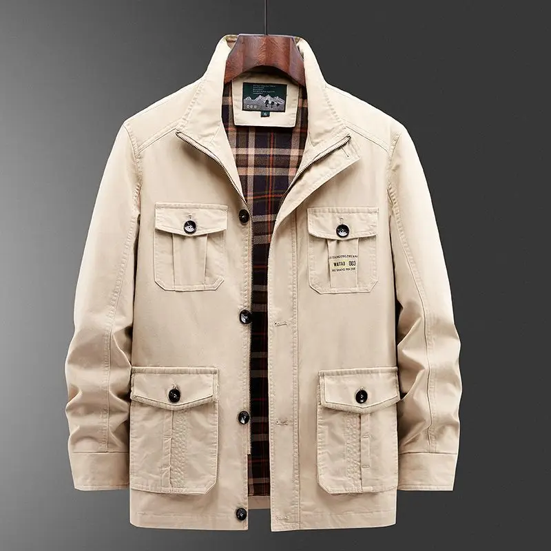 100% Cotton Coat Men Jacket Autumn Winter Windbreaker Bomber Jacket Multi-pocket Military Men's Clothing Casual Outerwear Black
