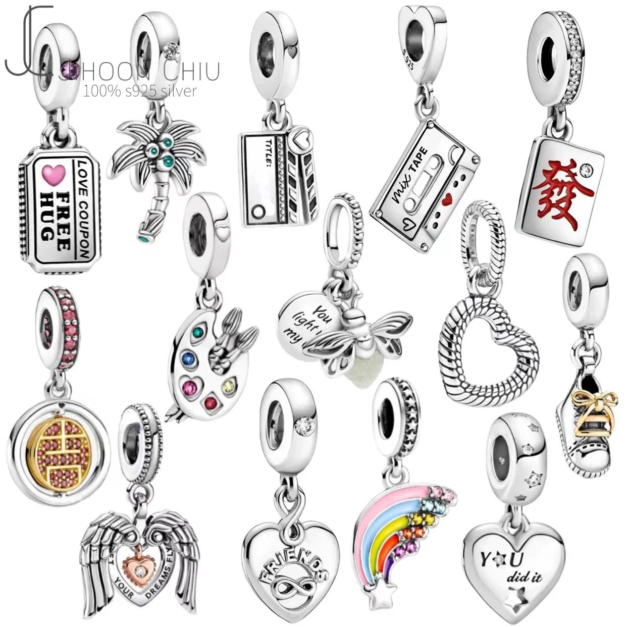 

S925 Sterling Silver color flower love wine coffee glass Pendant DIY fine beads Fit Original Pan Charm Bracelet Jewelry
