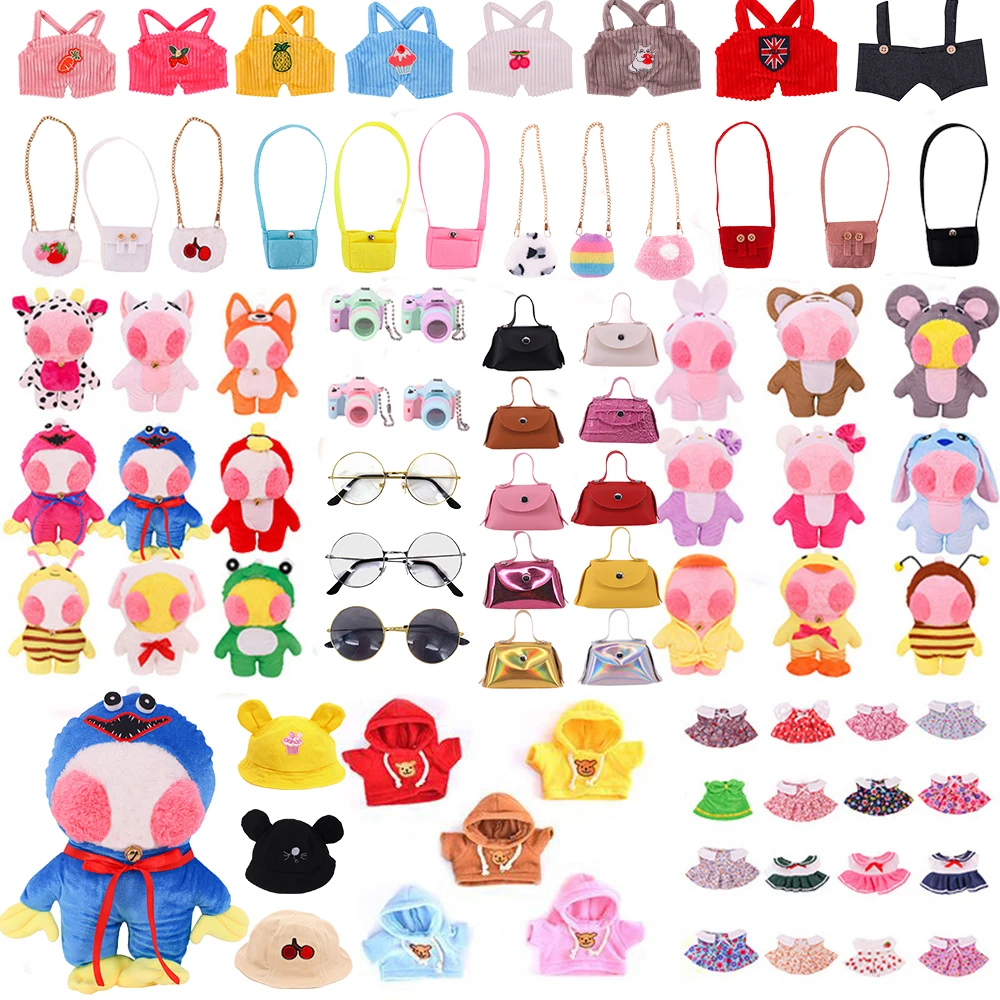 Duck Clothes Accessories 30Cm Lalafanfan Yellow Duck Skirts Cameras Handbags Kawaii Plush Toy Soft Animal Set Toys Gift plush toy accessories doll clothes mini doll ornaments