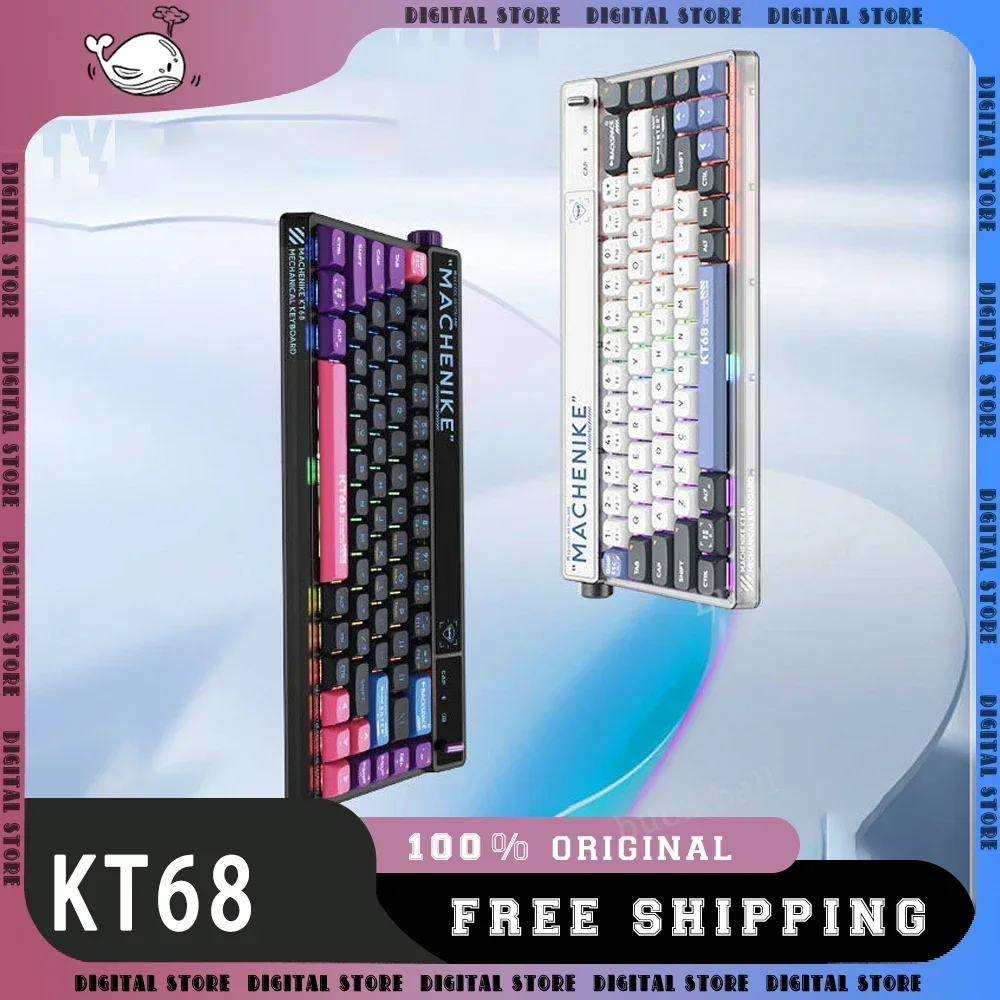 Механическая клавиатура KT68 Pro с экраном, 68 клавиш, с горячей заменой, разноцветная клавиатура с 3 режимами работы, для ПК, ноутбука, подарок для мужчин