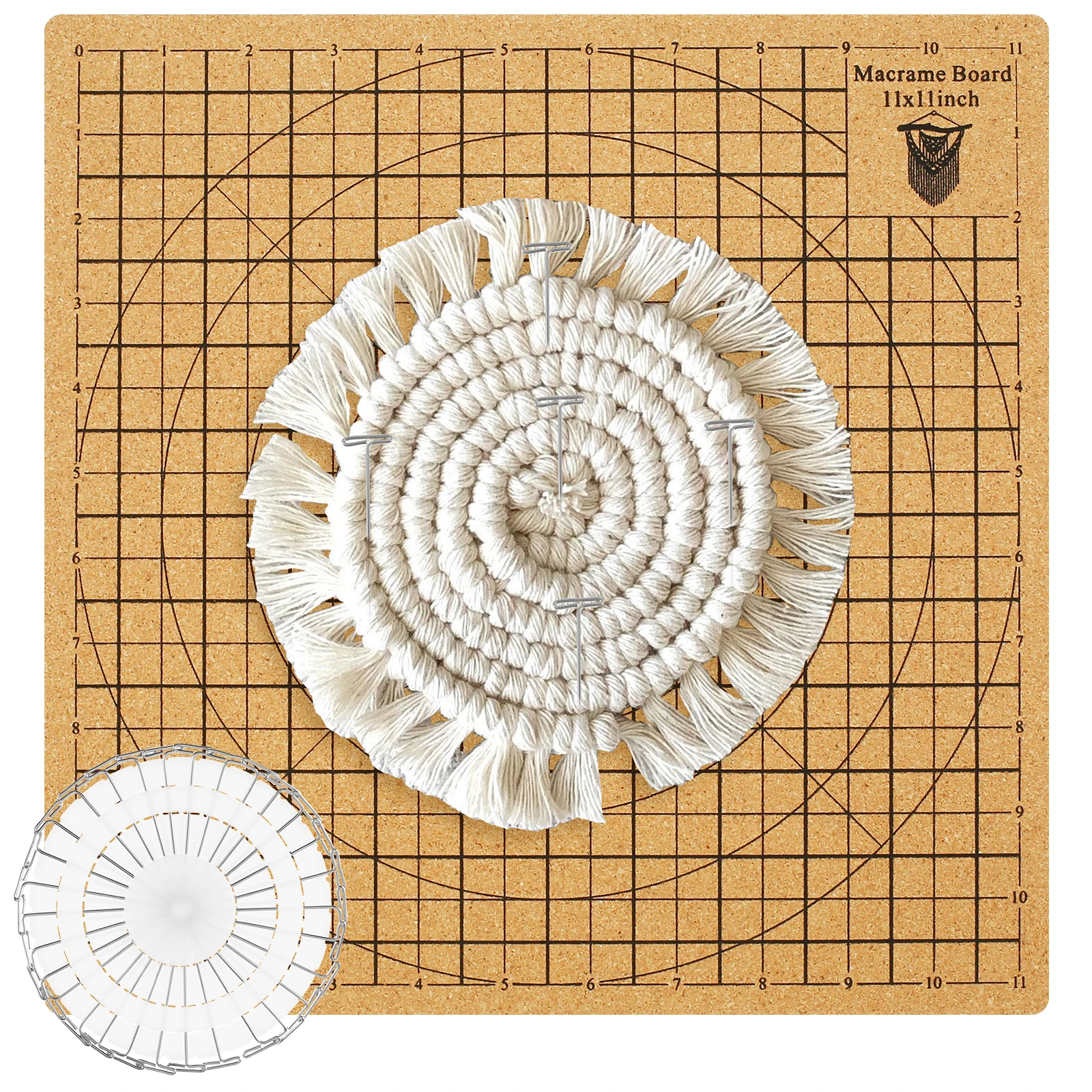 Macrame Board with Grids Double Sided Macrame Project Board with 30 T-pins Reusable Cork Portable Lightweight