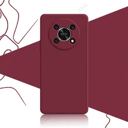 Elegant Candy Color Liquid Silicone Case - Luxury Fashion Square Cover for Honor Magic4 Lite 5G (Wine Red)