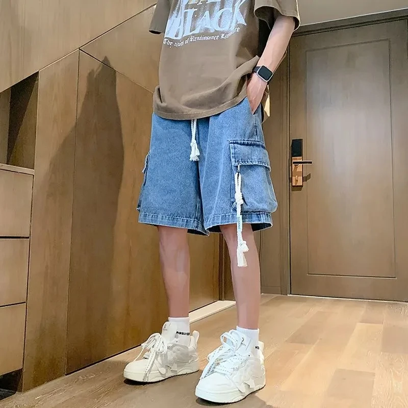 2024 Summer Thin Workwear Denim Shorts Korean Street American Men High Quality Business Travel Loose Underclothes Straight Short