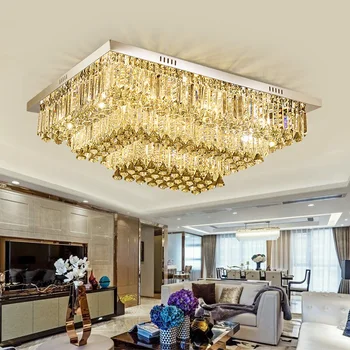 Modern Home Decor Ceiling Lamps Gold Large Crystal Ceiling Light Luxury Chandeliers LED Lustres for Living Room 1