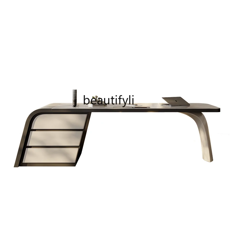 Modern Italian Stone Plate Desk Light Luxury Household Minimalist Modern Desk Office Computer Desk italian light luxury stone plate tea table modern minimalist villa luxury stone office table chair set