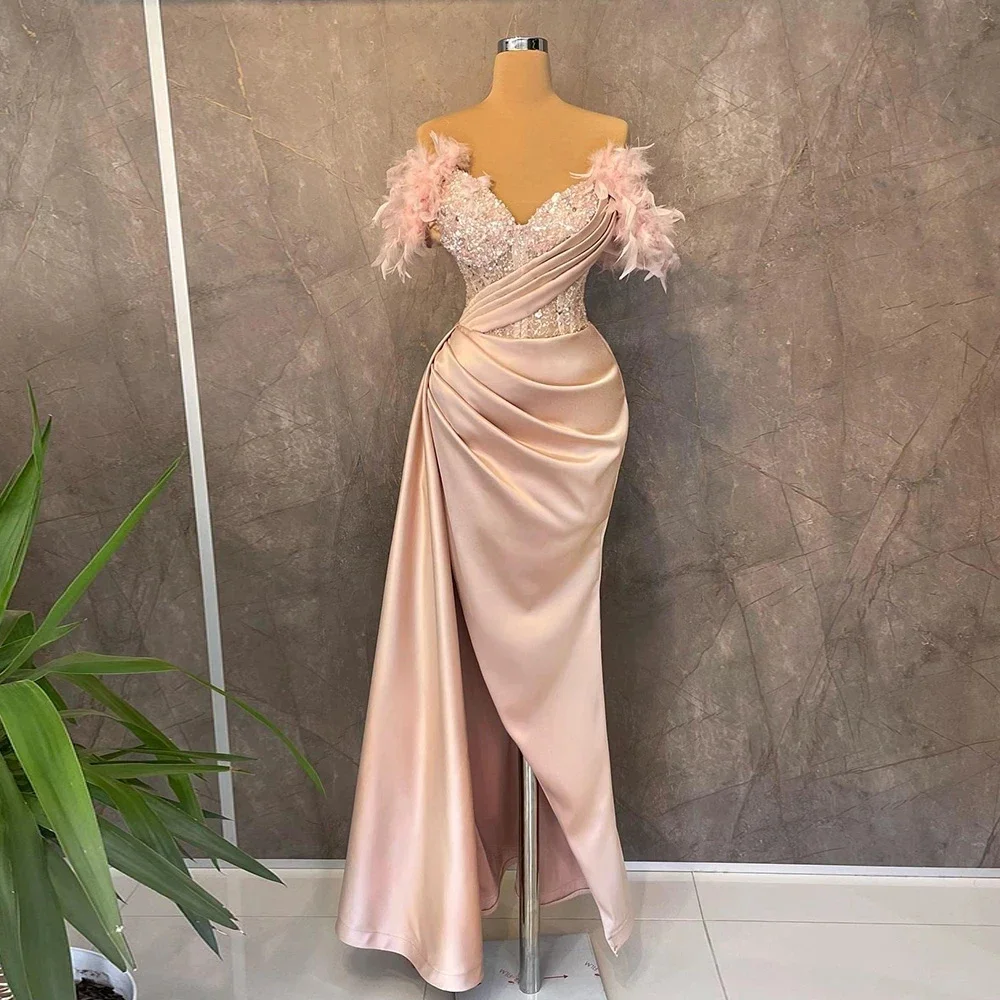 Elegant Formal Sleeveless Satin Evening Dress Pink