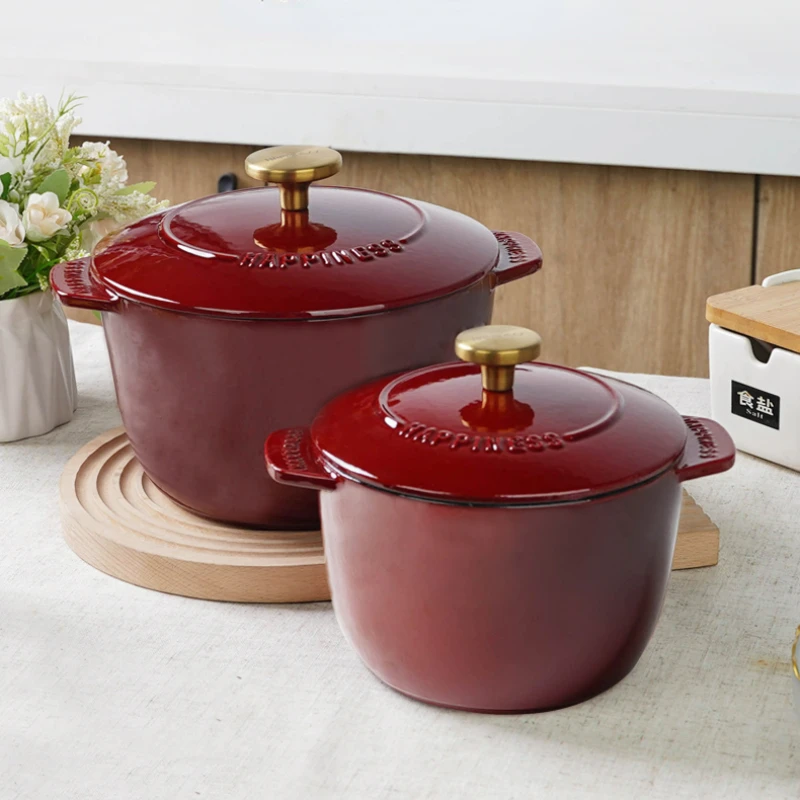 

Three-dimensional Rice Kettle Pot Enameled Cast Iron Cookware Large Capacity Household Saucepan Micro Pressure Stew Pots Steamer