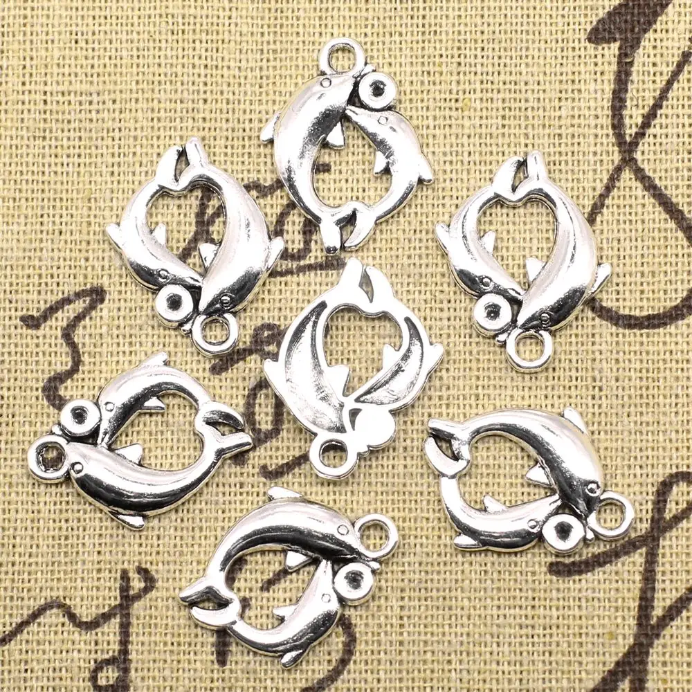 

10 шт., подвеска в виде дельфина, серебро, 25 х19 мм