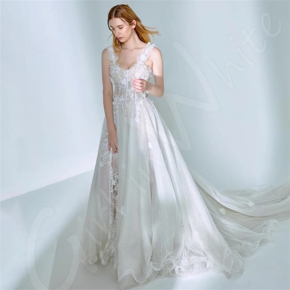 

Simple A Line Princess Wedding Dresses Lace Applique Tulle Bride Dress Sweetheart Floor Length Bridal Gown Vestidos De Novia