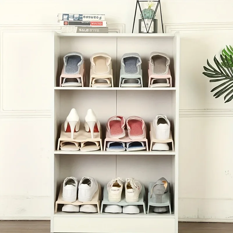 5pcs Creative Shoe Stand Set, Double Space-Saving Plastic Shoe Rack, Foldable Double-Layer Slippers Door Shoe Organizer 3
