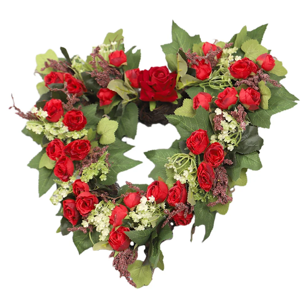 

Heart Rose Garland Front Door Wreath Wedding Hanging Decorations Heart-shaped Ornament for Valentine's Day Plastic