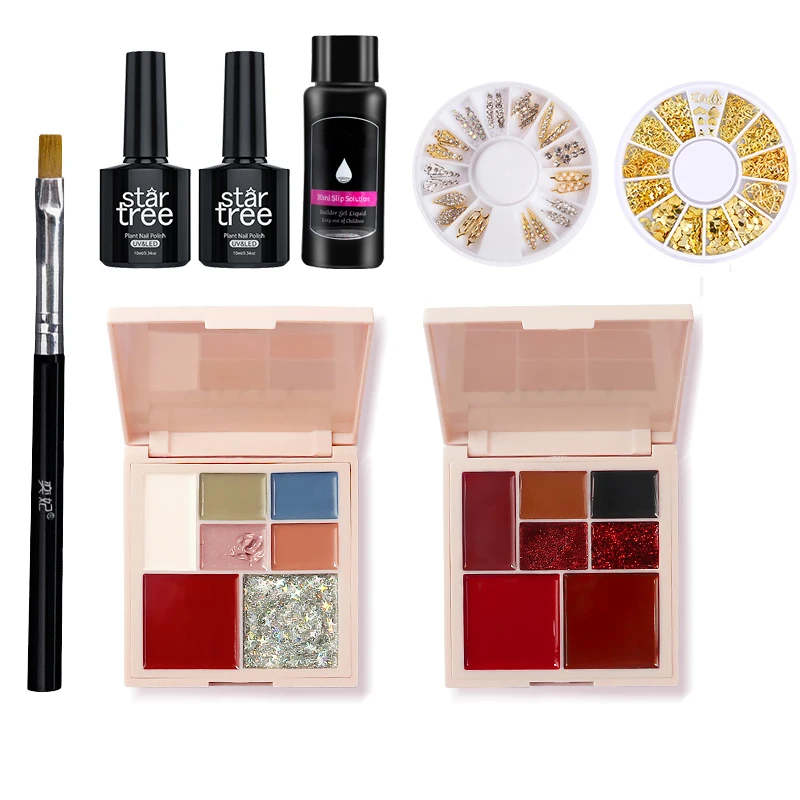 

8pcs/set 7 color Solid Cream Glue Nail Polish Palette Kit For UV LED Lamp Base Top Coat Nail Brush