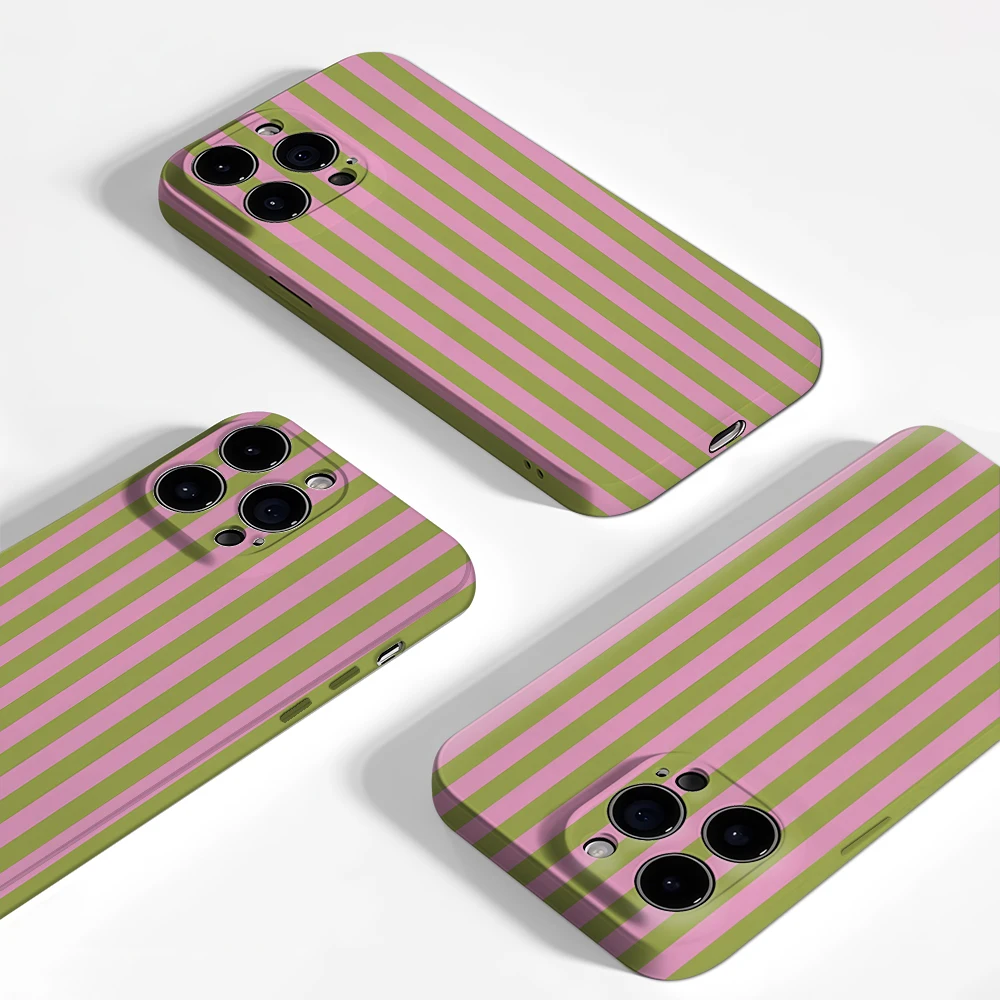 Luxury Double-Layer Phone Case with Pink and Green Vertical Stripes