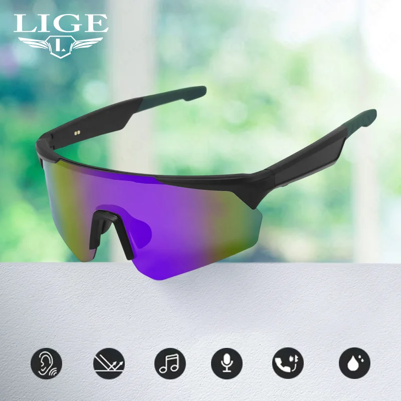 LIGE New Camera Smart Glasses Bluetooth Voice Assistant Music Glasses Smart Sports UV Protection Sunglasses Anti-Blue Eyeglasses