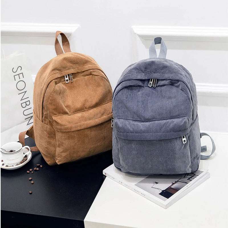 

Corduroy Backpack Fashion Women School Backpack Pure Color Women Backpack Teenger Girl School Bags Female Bagpack Pack