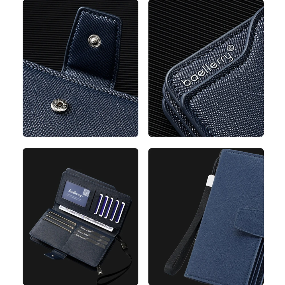 1Pcs/Baellerry Men's Long Zipper Wallet, Large Capacity Multi-Compartment Storage Clutch with Wrist Strap, Id Card Holder, Can Hold Mobile Phone, Cash, Receipts, Sd Card