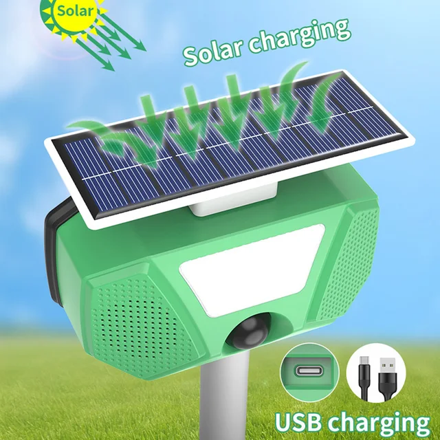 Ultrahangos Kártevőirtók Napelem/Típusú Töltés Kültéri Állati Relevel 800Mah Ip66 Vízálló Kártevőirtás Az Otthoni Udvar Kertjéhez