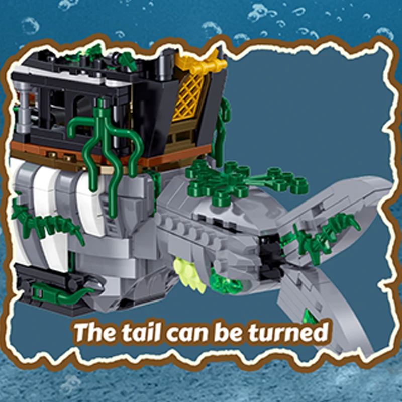 Shark Pirate Ship Building Blocks 1155PCS Creative Sea Ghost Ship Model With Light Kids Educational DIY Toy Gifts