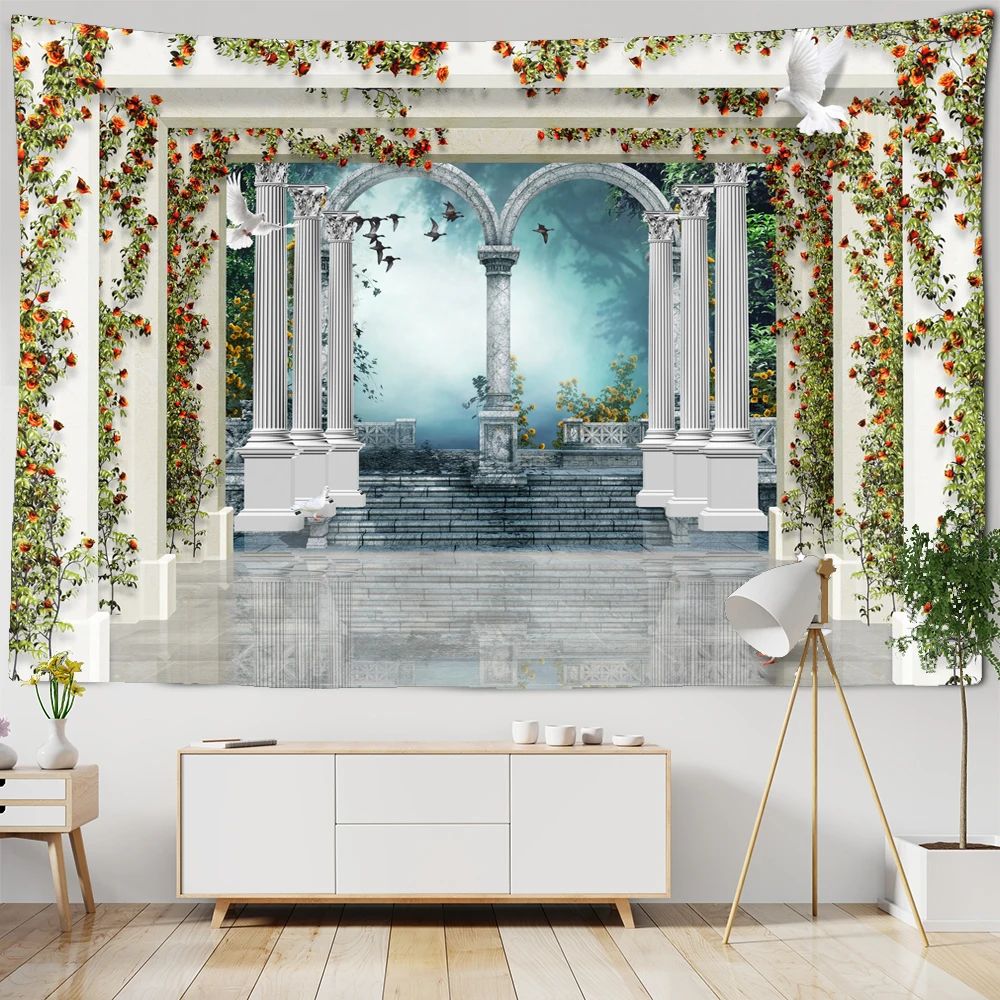 

European Style Architecture landscape Wall Tapestry Boho Decoration Wall Hanging Room Bedroom Tapestries Wall Cloth Carpet