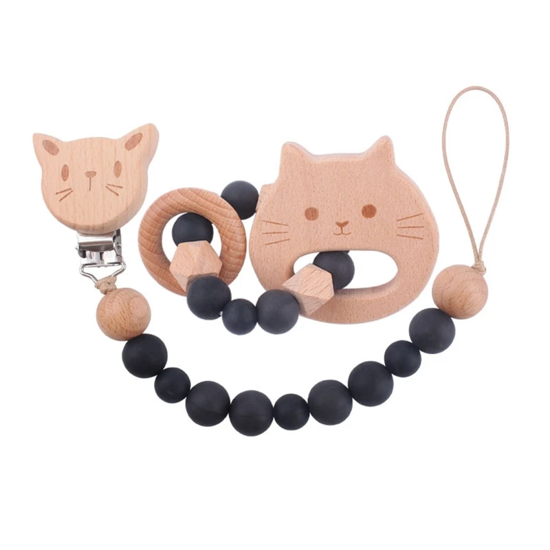 

Cartoon Animal Baby Rattle Bracelet Teether Pacifier Chain Clip Infants Wooden Nursing Chewing Toys