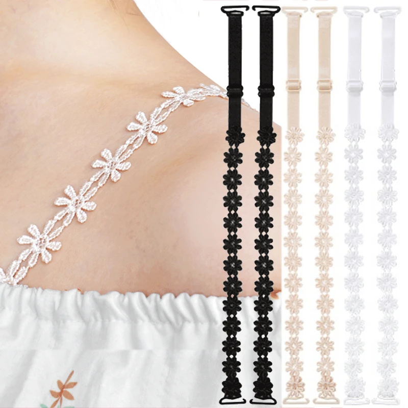 1PairsFlowerLaceBraStrapsBeltWomensElasticInvisibleTransparentBraStrapsAdjustable