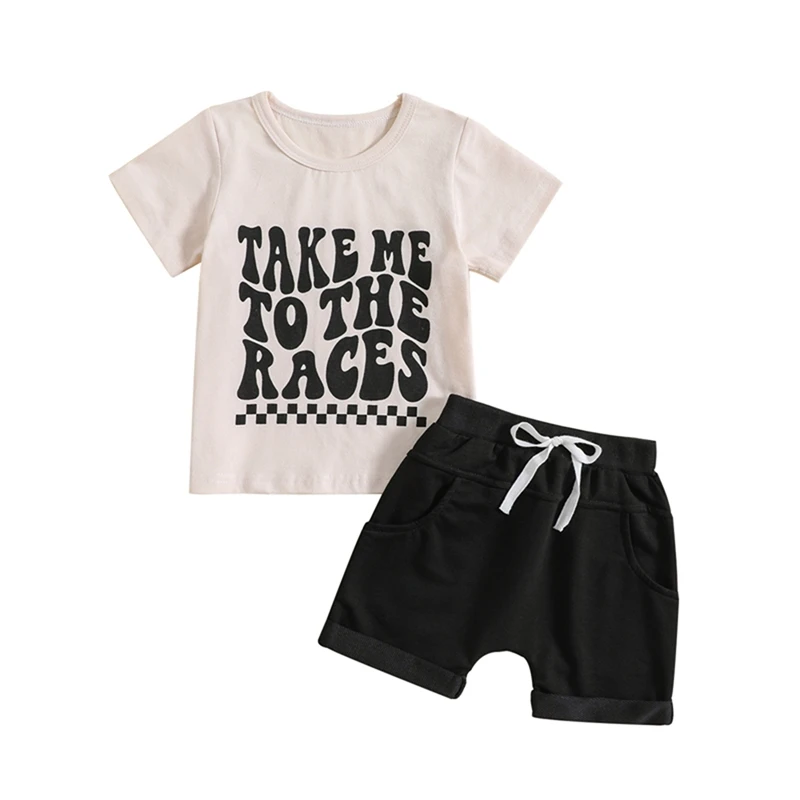 

Bmnmsl Baby Boy Two Piece Outfit Letter Print Short Sleeve Tops and Drawstring Shorts Sets Summer Clothes