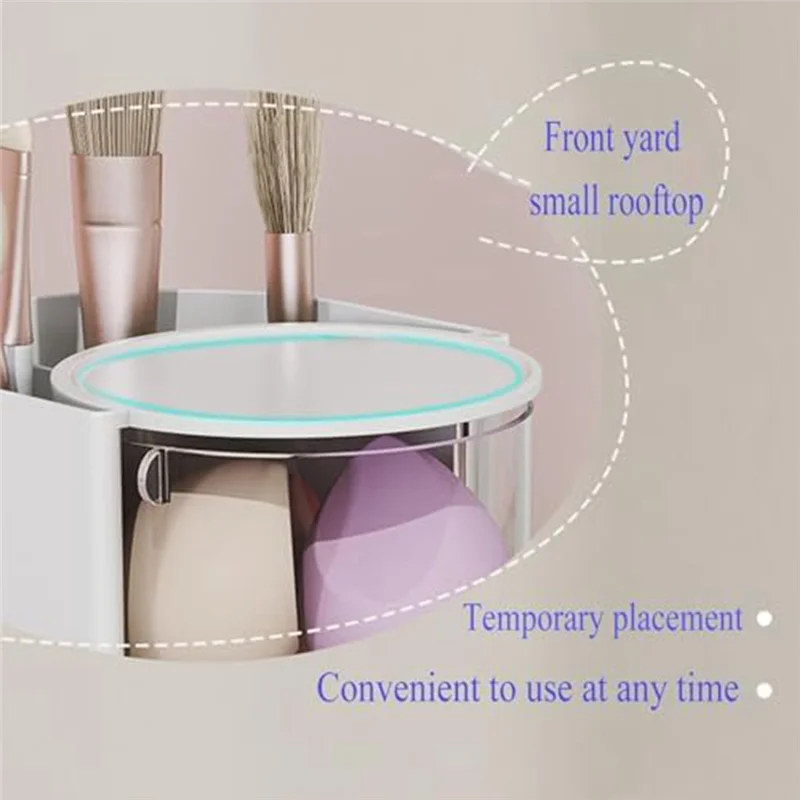 Makeup Brush Holder Makeup Brush Organizer With 2 Slot, 3-Layer Rotating Cosmetic Organizer, Desktop Makeup Box Durable , Pink 4