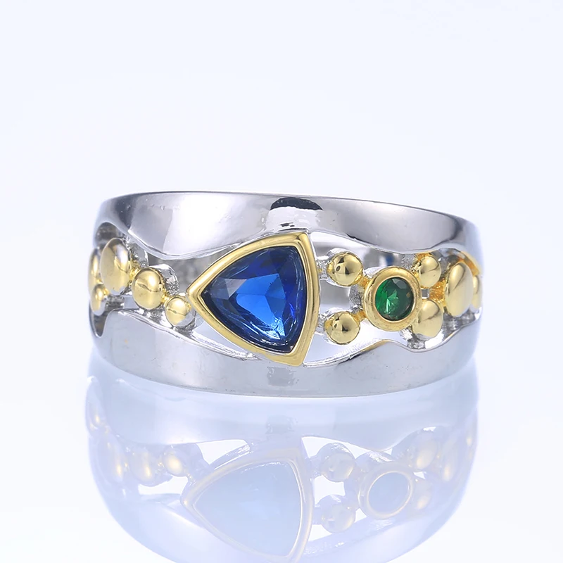 Huitan Two Tone Design Triangular Blue/Green CZ Women Rings - Image 9