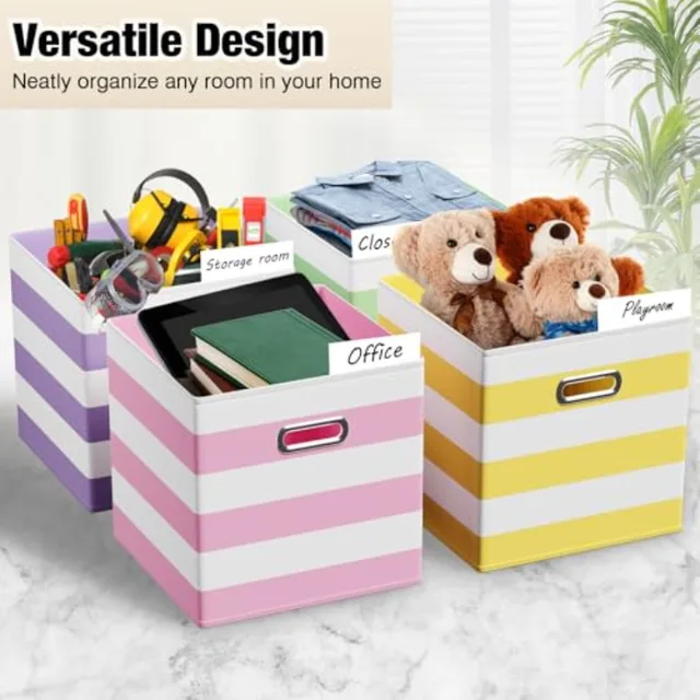 6 Pcs Fabric Storage Cubes with Metal Handle ed Style Collapsible Bins Organizer for Books Room Closet Toys School Nursery Gift