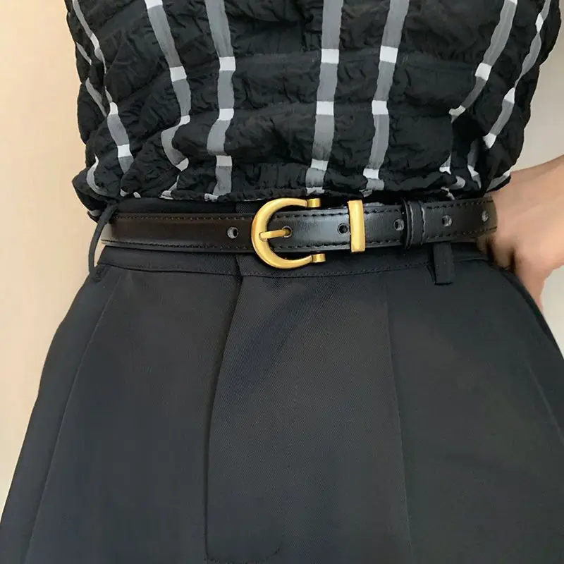 WomensBeltTrendGoldBuckleBeltFashionCasualVersatileThinBelt