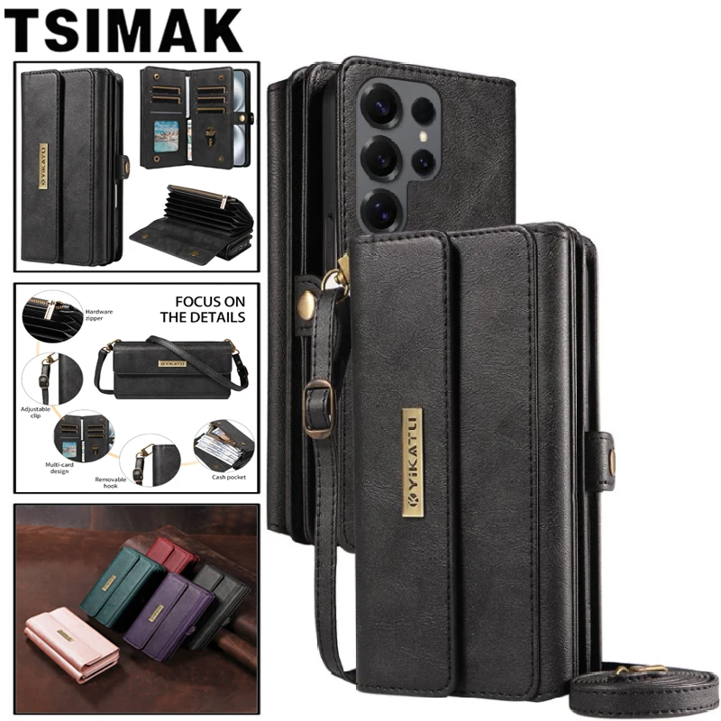 Leather Wallet Case with Multi Card Slots and Zipper Flip Cover