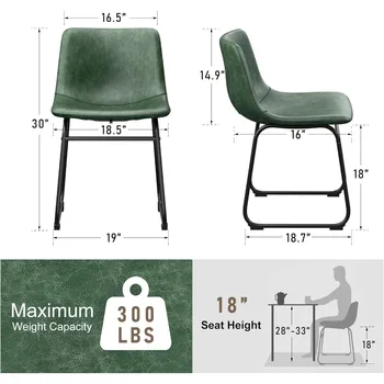 Dining Chairs Set of 6, PU Leather Armless Dinner Chairs with Backrest, 18 3