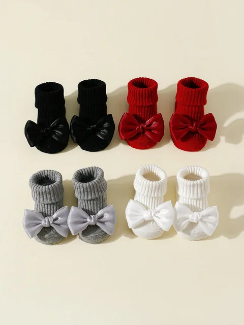 4 paires de chaussettes pour tout-petits avec nœuds, chaussettes mignonnes en coton doux pour bébés filles, chaussettes antidérapantes à la mode pour nouveau-nés de 0 à 24 mois 5 4 paires de chaussettes pour tout-petits avec nœuds, chaussettes mignonnes en coton doux pour bébés filles, chaussettes antidérapantes à la mode pour nouveau-nés de 0 à 24 mois 5