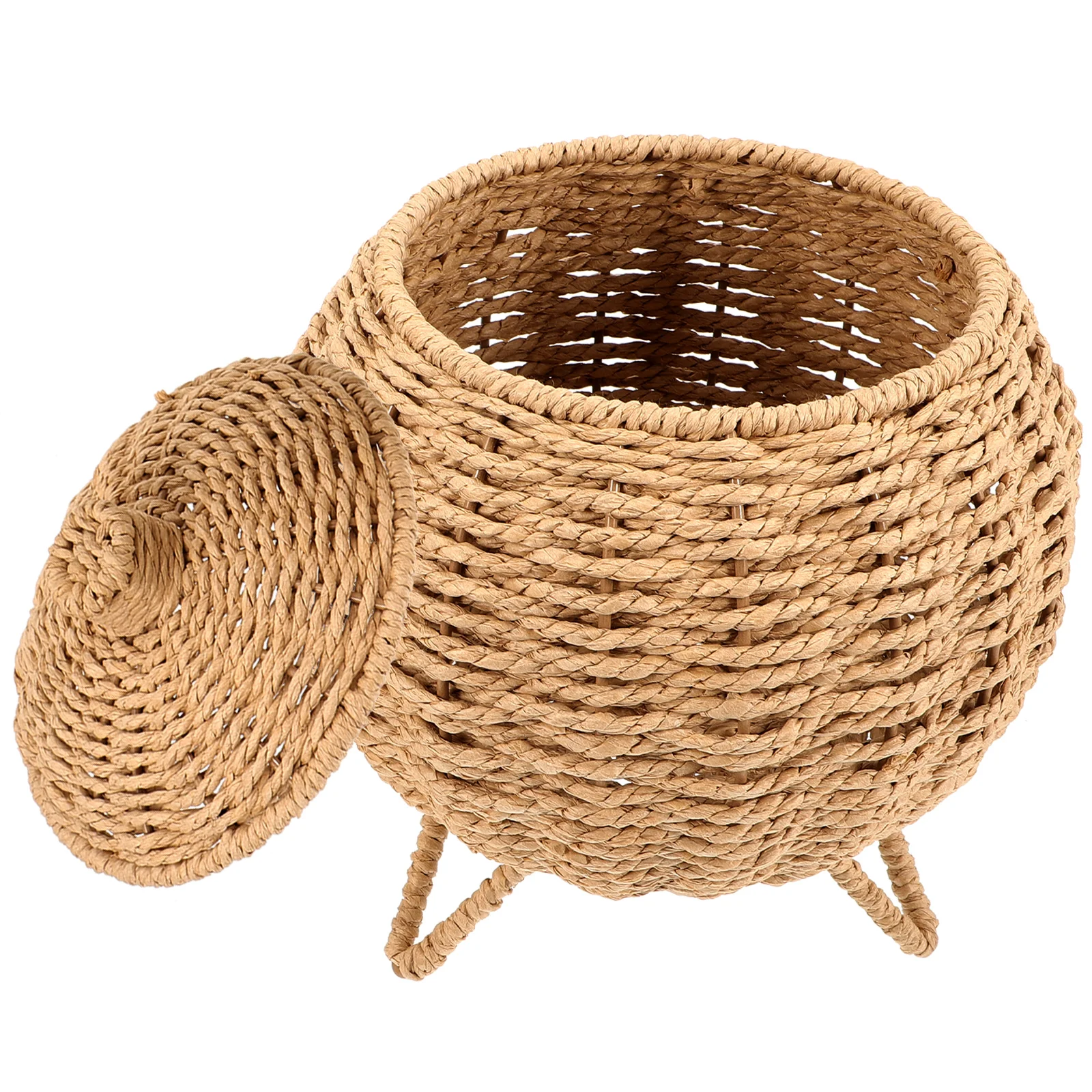 

Woven Storage Basket Pumpkin Shaped Wicker Baskets Lid Egg Gather Basket Fruit Vegetable Snack Holder Vintage Sundries Organizer