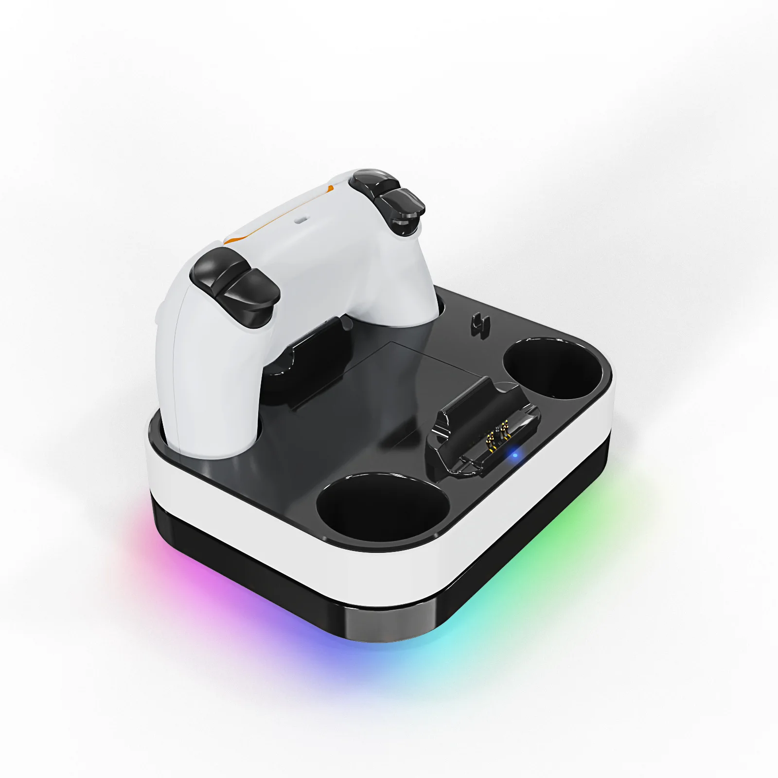 PS5 게임 컨트롤러 듀얼 충전 거치대, PS5 무선 게임 패드용 RGB 컬러 라이트 접촉식 충전 스탠드
