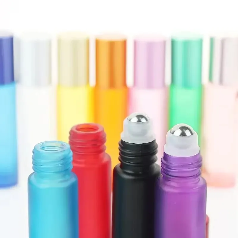Frosted Glass Essential Oil Roller Bottle with Stainless Steel Ball - 5ml/10ml