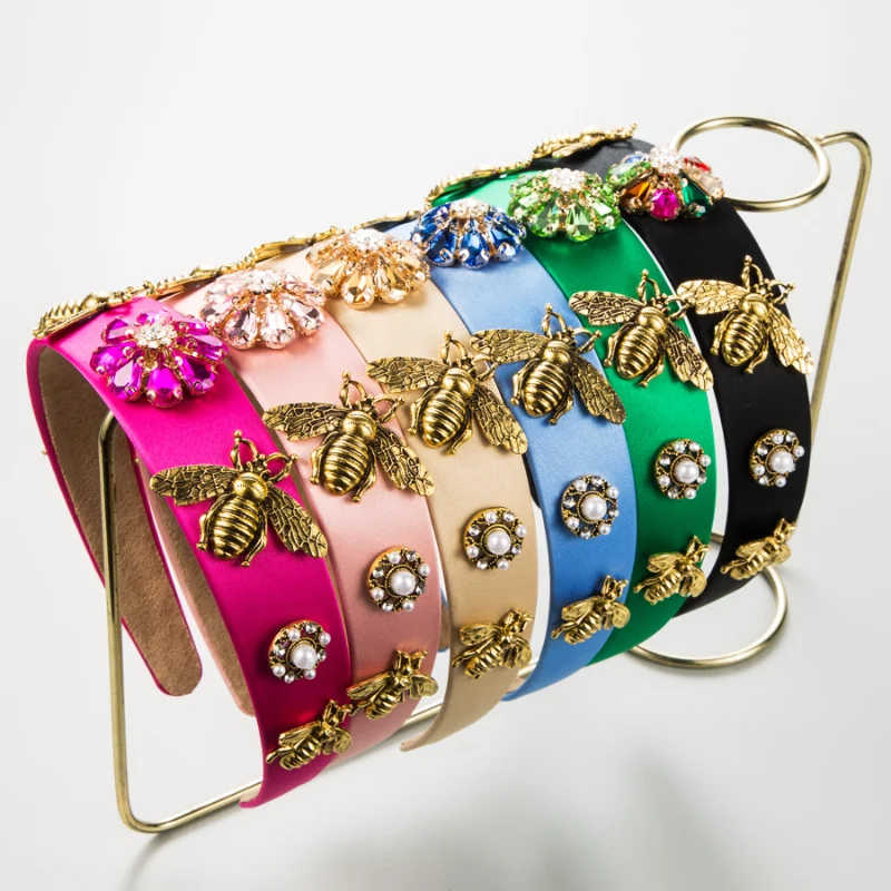 

Корейский блестящий барокко стразы пчела широкий край хендбанд личность оголовье дамы партия красивые украшения для волос волосы карты