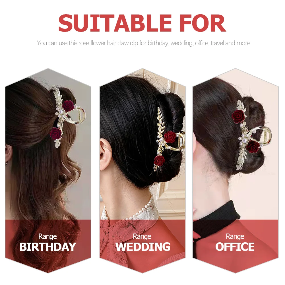 Hairpin Women's Pearl Gold Alloy Flower Shark Clip Grips Jaw Clips Claw for Thick 6