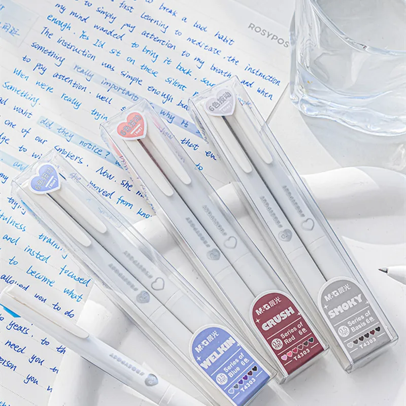 

2pc/box Fine Flash Marker Pen Scrapbook Colorful Pen 6 Color Gel Pen Ins Simplicity Coloful Solid Color Gel Pen Student Supplies