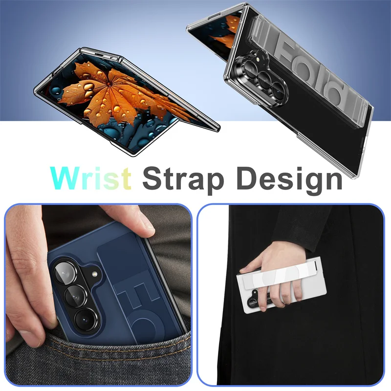 Luxury Ultra-Thin Matte Silicone Wrist Strap Case - Transparent Folding Shockproof Hard Cover