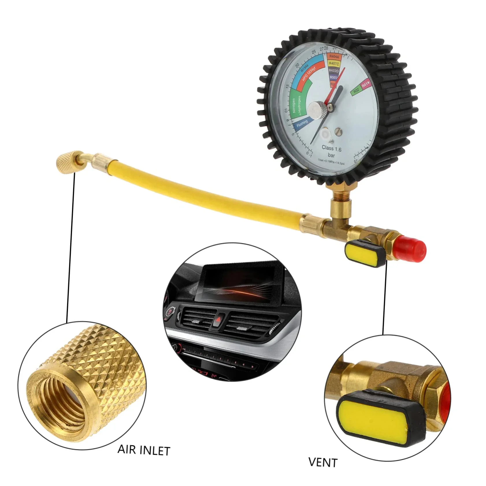 Nitrogen Pressure Gauge Tester for Air Conditioning Refrigerant Car HVAC System R134a R22 R407C R410A R404A R507 R32