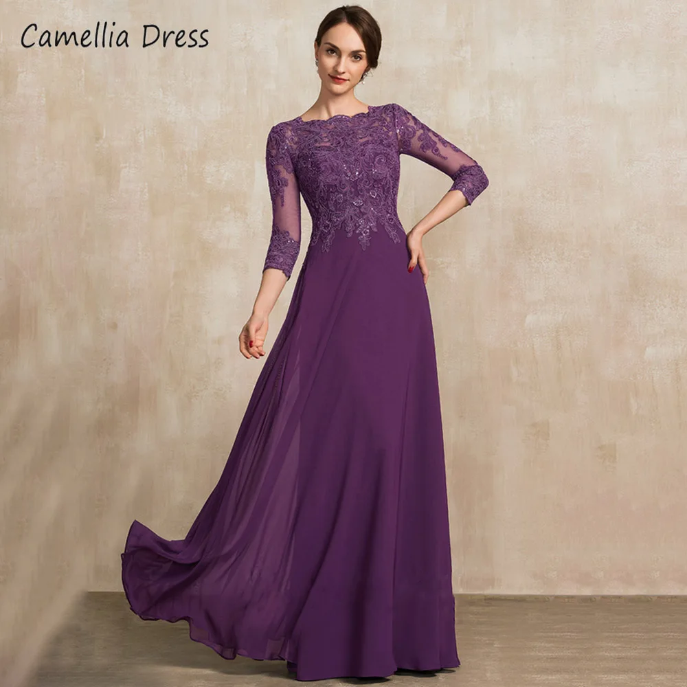 

Refined Lace Appliques Mother Of The Bride Dress Half Sleeves A Line Pleats Formal Dress Illusion Back Vestidos Para Madrina